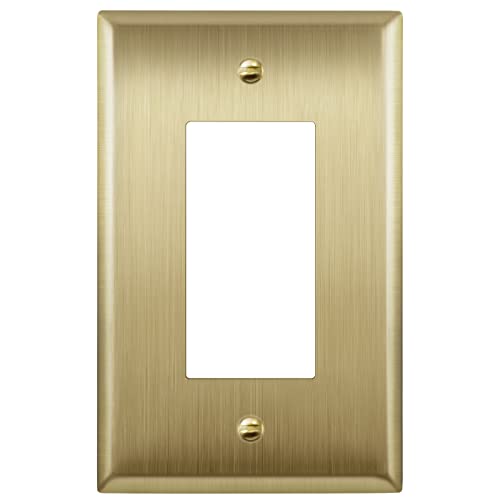 LIDER Brushed Brass Metal Wall Receptacle Switch Plate - 1-Gang, Mid-Size, Pack of 1