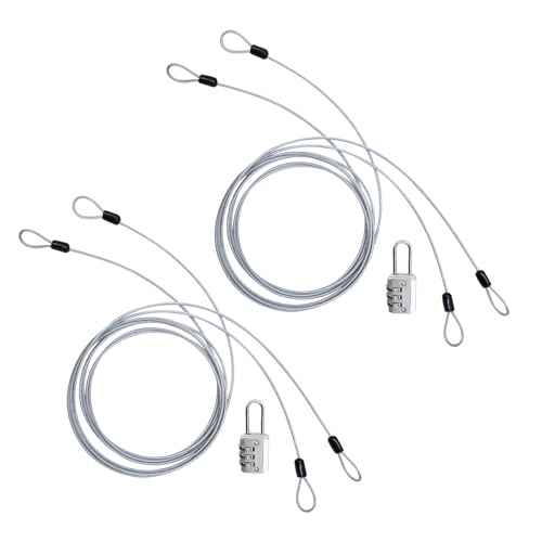 Cable Lock Double Loops 6.6Ft Long Silver Security Cables with Lock, Bike Locks Cables 2.5mm Braided Steel Coated Safety Cable Wire for Luggage,Outdoor, Clothesline (2 Pack)