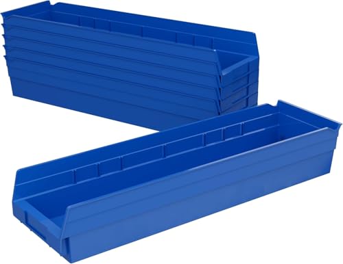Akro-Mils 30164 Heavy Duty Shelf Bins, 24 x 6.5 x 4, Blue, 6-Pack