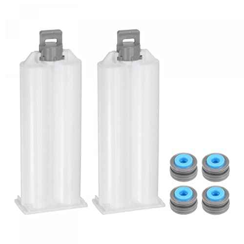 uxcell 2Pcs Epoxy Gun Adhesive Cartridge, 122mm Plastic Resin Mixer Dual Glue Cartridge with Gray Piston for 50ml/1.7oz 1:1 AB Glue Adhesive Gun