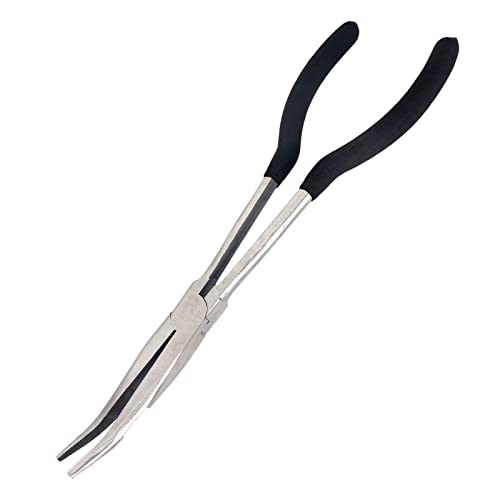 1 Piece 11 Inch Long Reach Pliers Set - Long Needle Nose Pliers Sets - 25, Degree Angle Designed for Mechanics, Technicians, and Contractors Milled-Jaws Steel
