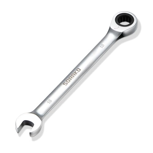 SORAKO 18mm Ratcheting Combination Wrench, Chrome Vanadium Steel Gear Wrench, Industrial Grade Cr-V Steel Gear Spanner, Household Garage Tools(Metric)