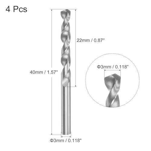 uxcell Solid Carbide Drill Bits, 3mm C2/K20 Tungsten Carbide Jobber Drill Bits Straight Shank Drilling Tool for Stainless Steel Aluminum Iron Metal Plastic 4pcs
