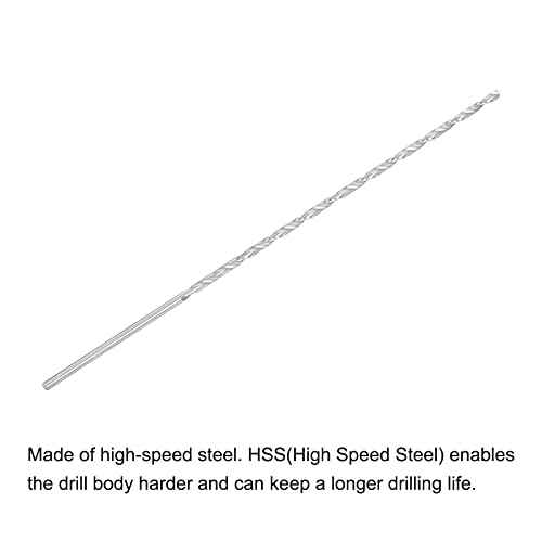 uxcell HSS(High Speed Steel) Extra Long Twist Drill Bits, 3mm Drill Diameter 200mm Length for Hardened Metal Woodwork Plastic Aluminum Alloy 2 Pcs