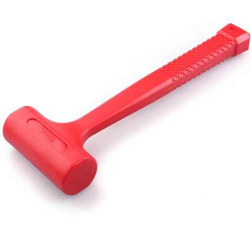 1-LB (16-OZ) Premium Dead Blow Hammer and Unicast Mallet, Neon Red Color | Durable Unibody Molded Construction, Checkered Grip | Rebound and Spark Resistant, Non-Marring and Non-Sparking Design