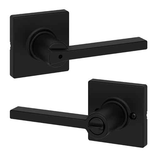 Kwikset Casey Interior Privacy Door Handle with Lock, Door Lever For Bathroom and Bedroom, Matte Black Reversible Keyless Turn Lock, with Microban Protection