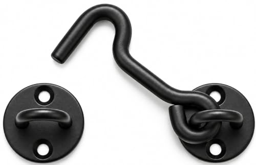 Raswik 4-Inch Privacy Hook and Eye Gate Latch - Black, Easy Barn Door Lock, Model 1