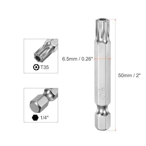 HARFINGTON 2pcs T35 Security Torx Bit 1/4" Hex Shank 2" Long S2 Steel Magnetic Tamper Resistant Star Bits Screwdriver Torx Head with Hole for Driver Drill Bits Remove Fastening Screws