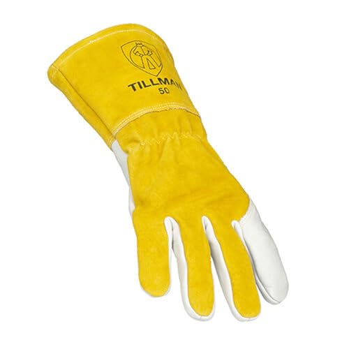 John Tillman and Co Tillman Small 7" Gold and Pearl Top Grain Split Back Cowhide Fleece Lined MIG Welders Gloves with 4" Cuff and Kevlar Thread Locking Stitch, 50S