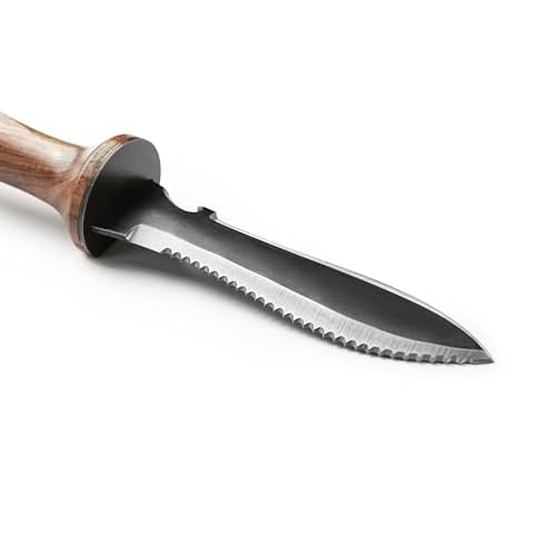 Hori Hori Garden Knife, Traditional Japanese Weeding Tool with ergonomic wooden handle. Large 7'inch blade with case. (Standard blade)