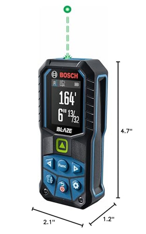 BOSCH GLM165-25G 165 Ft Blaze Green-Beam Laser Distance Measure, Includes 2 AA Batteries, Belt Clip, & Pouch