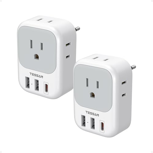 TESSAN European Travel Plug Adapter 2 Pack - White Grey, Type C Compatible