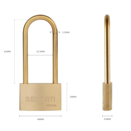 Weather Proof Lock, Keyed Alike Solid Brass Padlocks with Long Brass Shackle, Light Duty, 1-1/2" Wide Body, Marine Padlock, Anti Rust Lock, 4 Pack