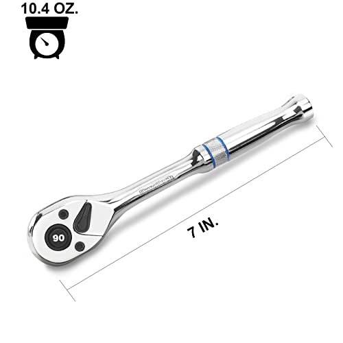 DURATECH 3/8-Inch Drive Ratchet Wrench 90-Tooth Quick-Release Polished Chrome