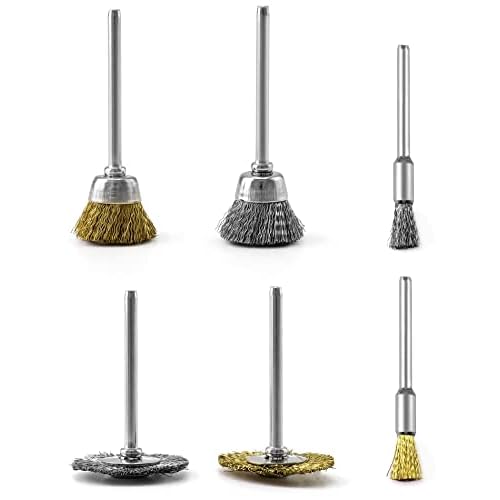 QWORK 36Pcs Brass & Stainless Steel Wire Brush Polishing Wheel Kit for Rotary Tools - for Metal, Wood Grinding, Deburring, and Polishing