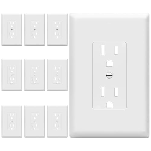 TG Mid-Size Decorative Duplex Outlet Wall Plate Cover 10 Pack White - Modern Design
