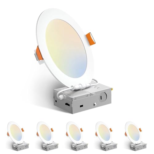 Amico 6 Inch White Recessed LED Light with 5CCT, 1050LM, 12W, Junction Box