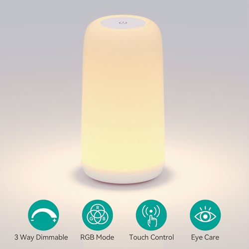 ROOTRO White Touch Bedside Table LED Lamp RGB Dimmable Nightstand Lamp for Bedroom & Home Decor