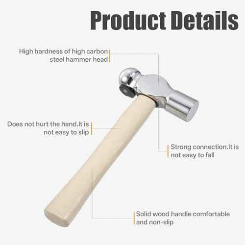 Mini Hammer with Wooden Handle, Ball Peen Hammer, Small Round Head Hammers Tool, Jewelry Making, Repairing, Carpentry, Crafting