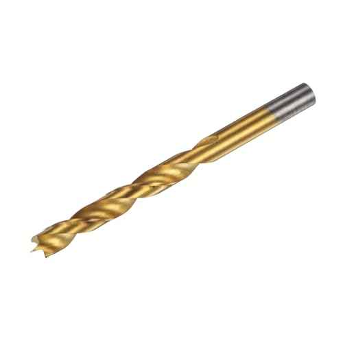 HARFINGTON Brad Point Drill Bit 10mm(25/64") Dia Straight Round Shank Drill Metric Brad Point Spiral Twist Drill Bits for Carpenter Woodworking Plastic Rubber, Golden