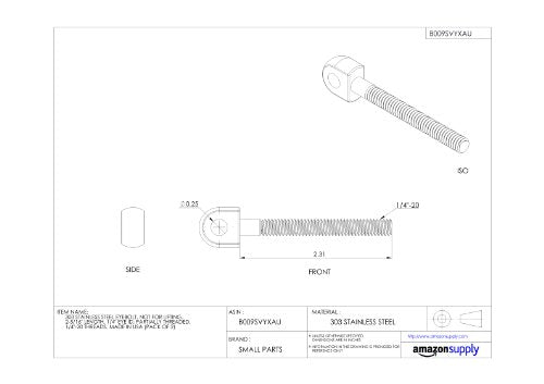 Te-Co 43022 303 Stainless Steel Latch Bolt, 1/4"-20 TPI, 1-1/4" Thread Length, 2-3/4" Overall Length (Pack of 2)