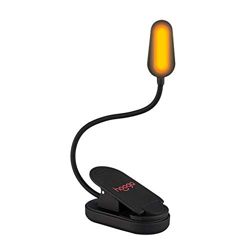 Hooga Amber Book Light - Rechargeable Clip-On Blue Light Blocking Reading Light, 1600K Warm Eye Care for Bed, Travel, Kids