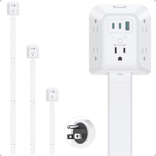 TROND Outlet Extender Stick with 360 Rotating Plug - Extendable Surge Protector