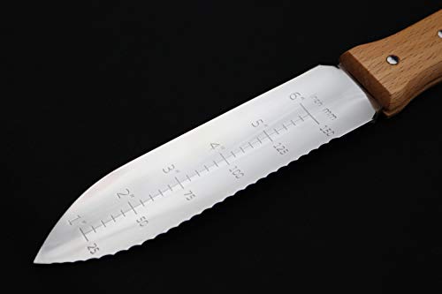 Nisaku Stainless Steel Hori Hori Weeding Knife with Wooden Handle, 7.25-Inch Blade