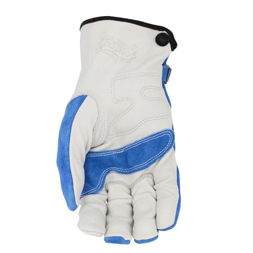 Caiman Premium Top Grain Cowhide Leather Driver Gloves, Split Cowhide Back, Kontour Design, Blue/White, Large (1302-5)