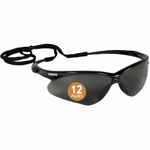 KleenGuard V30 Nemesis Safety Glasses, Black Frame, Smoke Anti-Fog Lens