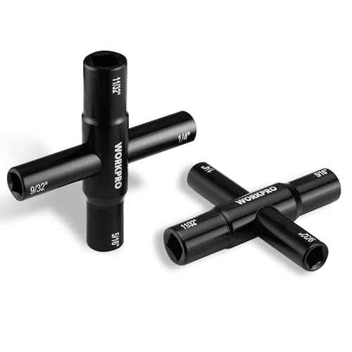 WORKPRO 2PC 4 Way Sillcock Key Set, 40Cr Universal Utility Water Key, 1/4", 9/32", 5/16", 11/32", Multifunctional Heavy-Duty Water Valve Key Tool for Faucet, Spigot, Electric Meter & Cabinet, Black