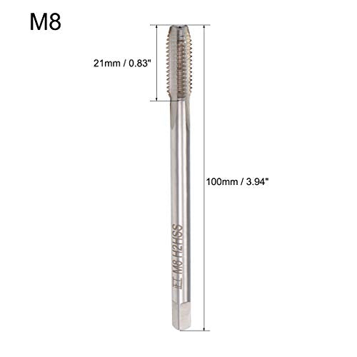 uxcell Metric Thread Tap M8 x 1.25 H2 100mm Extra Long Straight Flute Screw Thread Milling Machine Taps Threading Tapping Repair Tool
