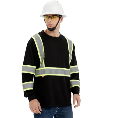 ProtectX High Visibility Shirts Hi Vis Long Sleeve Shirts for Men Women Reflective Class 2 Safety Shirts 2 Pack