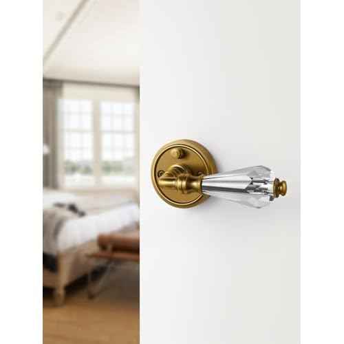 1 Pack Antique Brass Glass Door Lever Privacy Crystal Door Levers Door Lever Interior Door Handle for Bedroom and Bathroom,Zinc Alloy