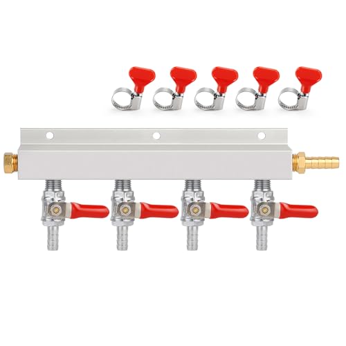 Ferroday 4 Way Gas Manifold with 5/16" Barbed Fittings & Individual Check Valves