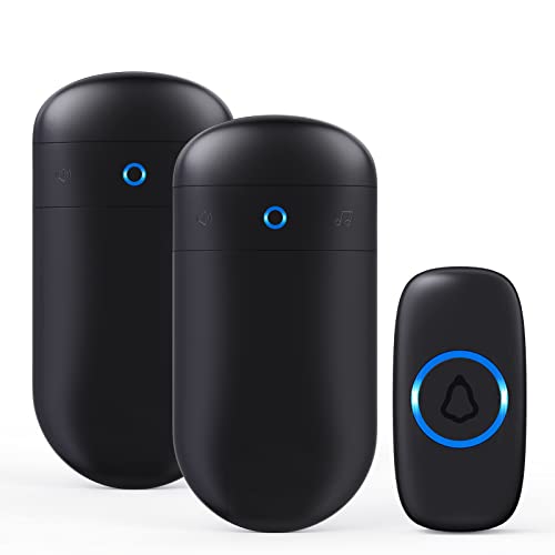 SECRUI Wireless Doorbell Kit with 2 Receivers & Waterproof Push Button, 1000ft Range, 52 Chimes, 110dB, Black (2 Receivers, 1 Button)