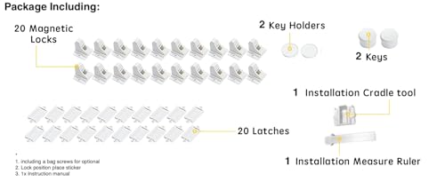 Vmaisi 20 Pack Magnetic Child Safety Cabinet Locks with 2 Keys - Invisible, Easy Install