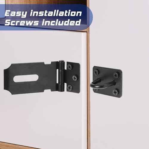 2 Pcs 3" Door Padlock Safety Hasp Latch, Stainless Steel Clasp Gate Lock Hasp with Fixing Screw Security Packlock Clasp for Cabinet Drawer Barn Door Window Shed Outdoor Fence Pet Cage Toolbox Black