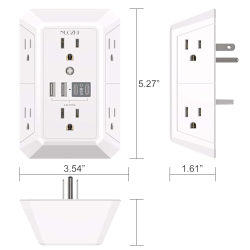 NUOZHI White 6 Outlets Surge Protector Power Strip with 4 USB Ports and Wall Mount