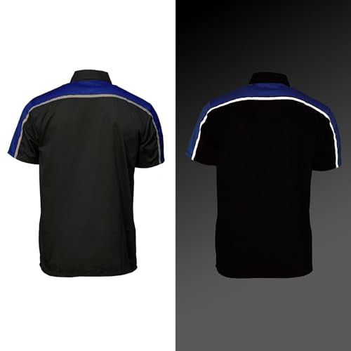 Milwaukee Motorcycle Clothing Co. MDM11602 Men's Black and Blue Button Up Mechanic Shirt w/Reflective Stripe
