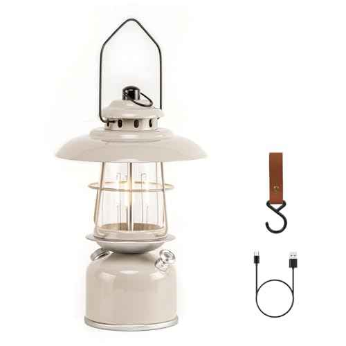 Metal Retro Classic LED Camping Lantern, 6500mAh Rechargeable Battery Last 17-500 Hours Camping Lamp, Large Dimmable Hanging Lantern, Vintage Camping Light with Hook for Courtyard Outdoor Decoration