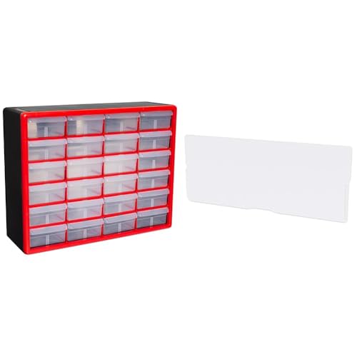 Akro-Mils 10124 24-Drawer Plastic Cabinet with Dividers, 20 x 6 x 16 in, Red