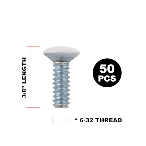 Henne Bery 3/8 Inch Long 6-32 Thread White Wall Plate Screws 50 Pack