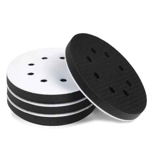 4 Pack 5 Inch Premium Foam Sanding Pads, 8 Holes Hook and Loop Sponge Cushion Buffer Backing Pad, Professional Soft Density Interface Pad for Orbital Sander