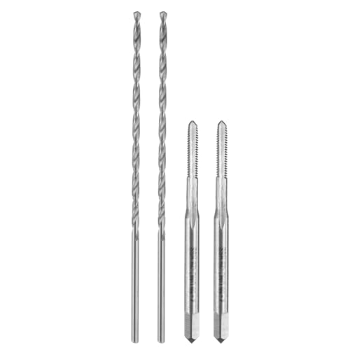 uxcell Tap and Drill Bit Set, 2pcs 2-56 UNC Straight Flute Thread Screw Taps & 2pcs 1.8mm Twist Drill Bits, HSS-6542 Tapping Threading Tool Kit
