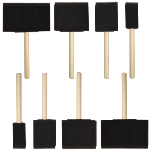 8 Pcs Foam Paint Brushes, 4 Sizes Wood Handle & Sponge-Tipped, 2 Each of 1", 2", 3", 4", Foam Brushes for Staining, Varnishes, Large Area Painting and DIY Craft Projects