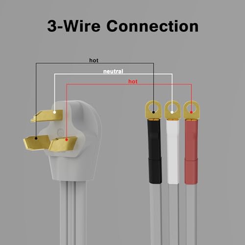 Conable 4 ft NEMA 10-30P to 3-Wire Dryer Cord, 30A 10AWG, Flat Heavy-Duty ETL