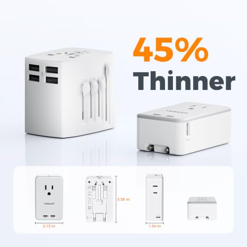 TESSAN Travel Adapter PD 20W - Grey, Universal Power Adapter with 3 USB C & 1 USB A