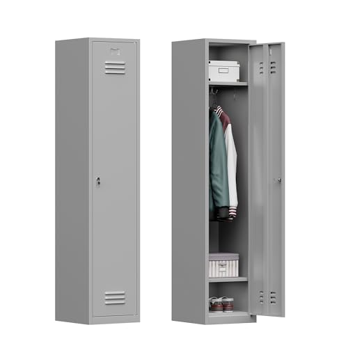 Topass 71-Inch Grey Metal Lockers for Employees, Lockable Steel Storage Cabinet, 1-Door