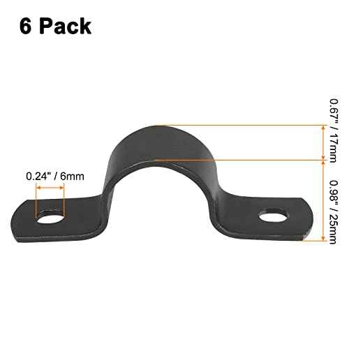 6 PCS 25MM Black U-Tube Strap Clamp, 2 Hole Stainless Steel Rigid Pipe Strap U-Bracket Clamp Hanger Tension Clips